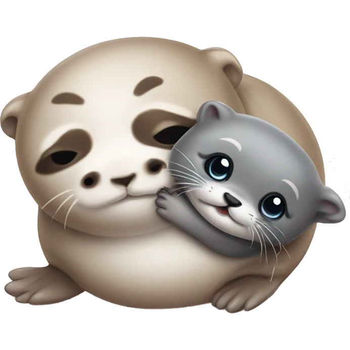 cute baby seal with cute baby otter emoji