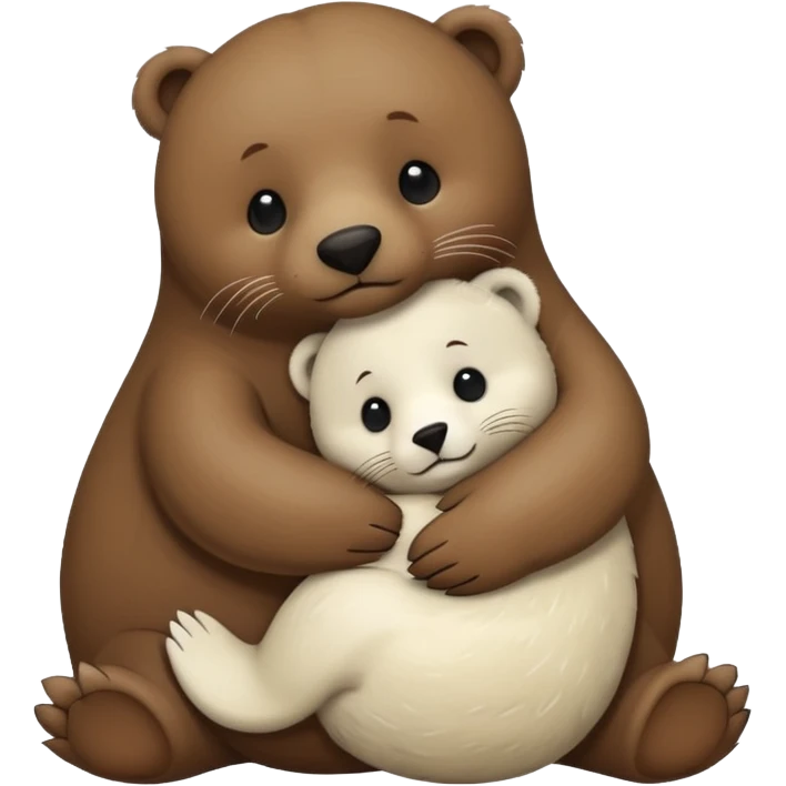 small white seal hugging a big brown bear emoji