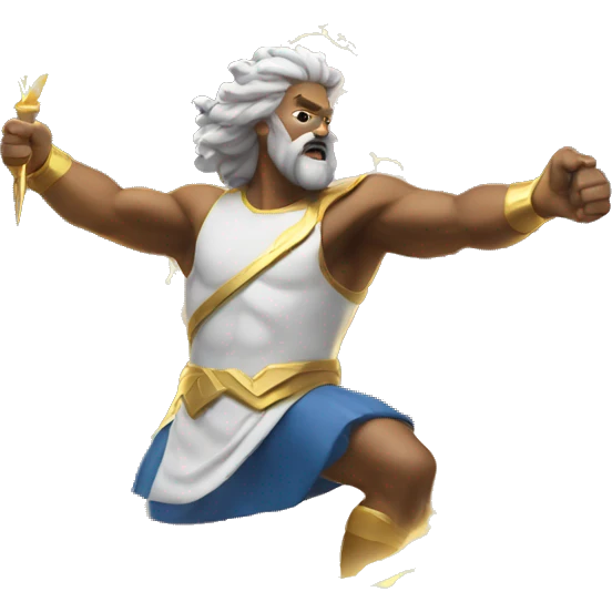 Zeus shoots lightning bolt emoji