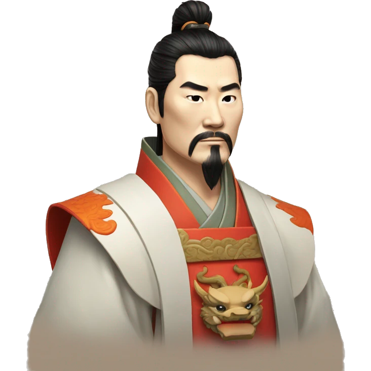 /imagine prompt: "emoji style portrait of Qin Shi Huang, Emperor of China, wearing a dragon robe, a determined expression on his face, detailed and realistic" --v 4 --q 2、 emoji