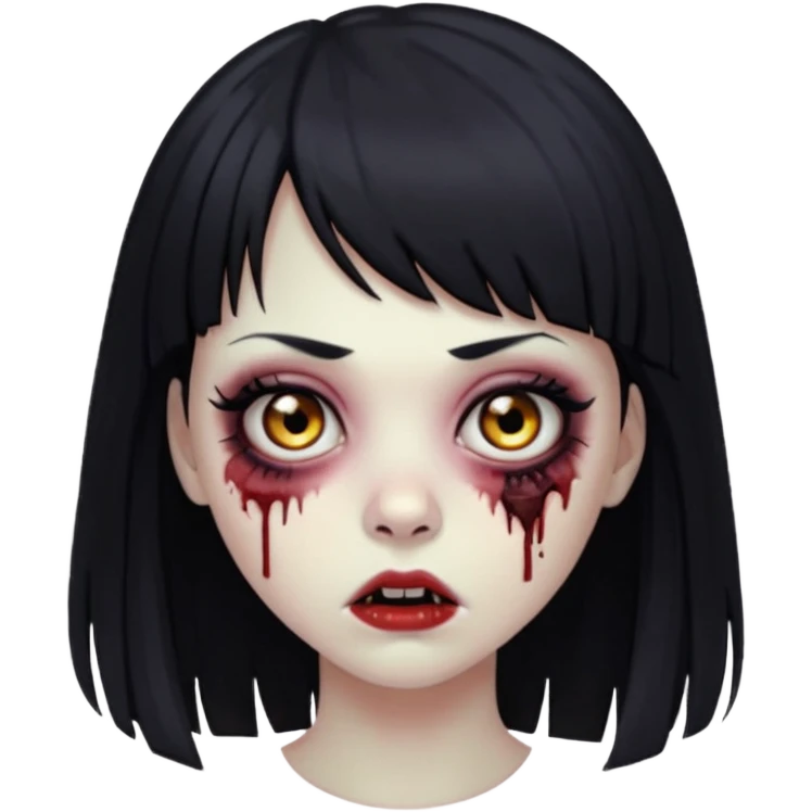 black haired zombie girl with bangs and eyeliner emoji