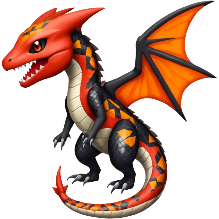 Blood-patterned scale-marked Meloetta-Garchomp-Guilmon-Pokémon-Fakémon-fusion-hybrid-creature emoji