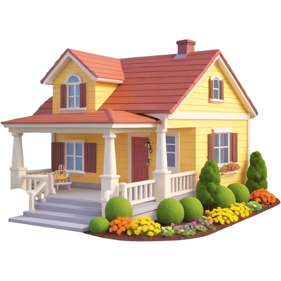 3D house classic suburban style, front porch, garage, garden emoji
