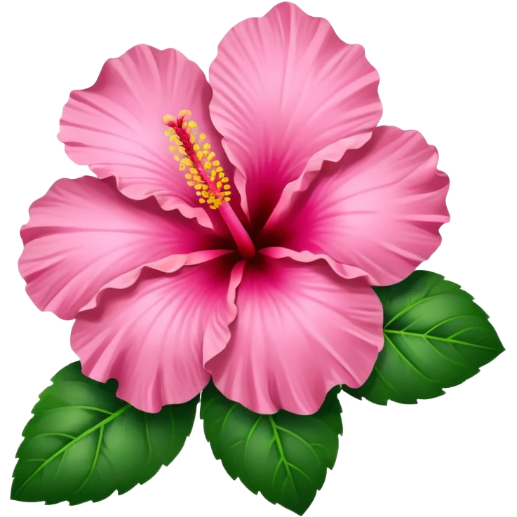 Pink Hibiscus shaped like a heart with green leaves emoji