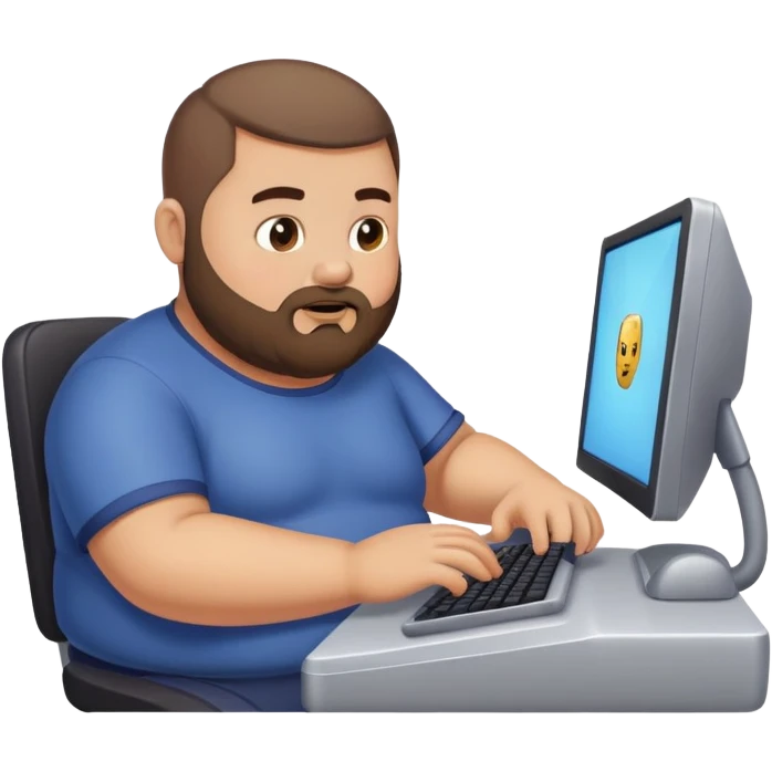buzz cut brown hair bearded man that is chubby playing a game on pc emoji