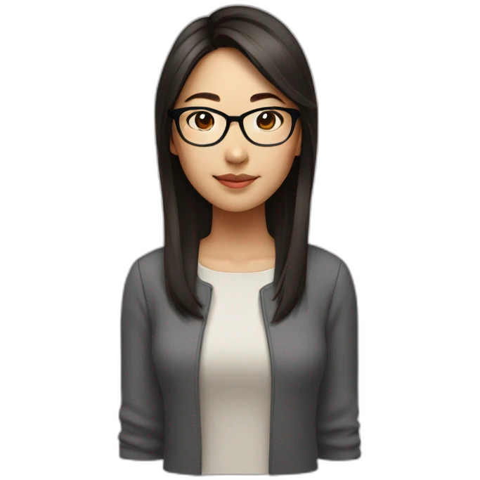 26 year old asian woman with mid length dark hair and brown rectangle glasses emoji