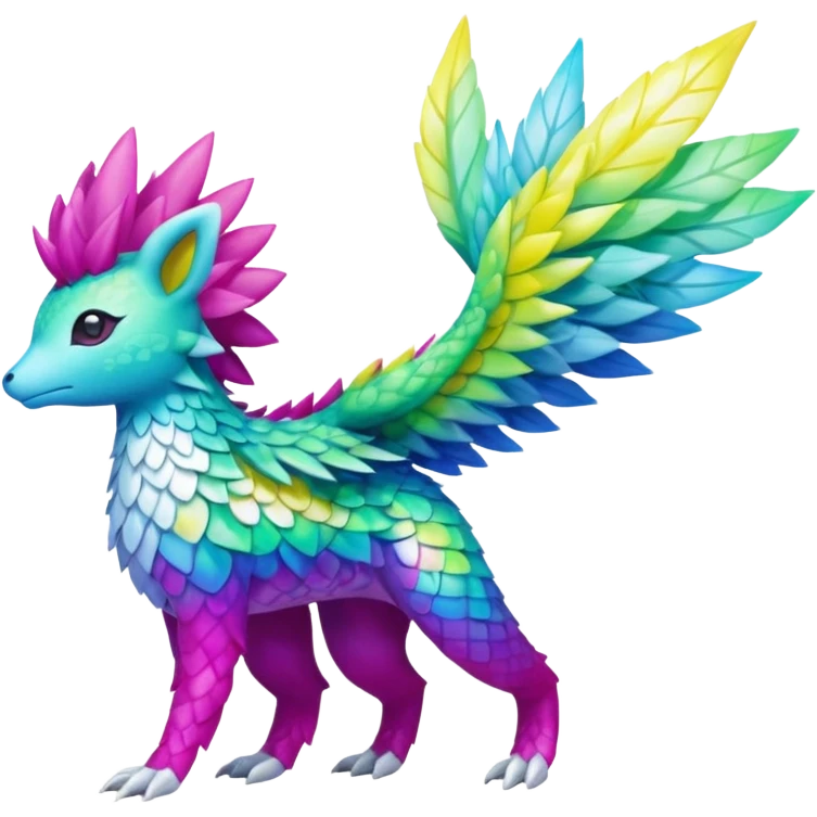Blue and magenta and yellow hydro-elemental Virizion-Trico-Amaura-Shaymin-hybrid-creature (full body) emoji