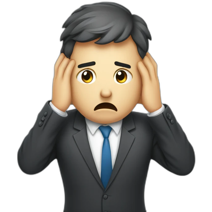 a businessman holding his head in his hands who is very upset and disappointed because of his bad results in his business emoji