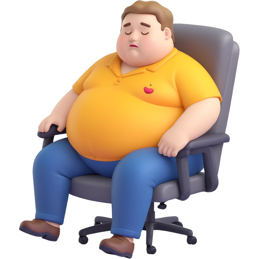 a fat man sleeping in an office chair, 3D emoji style emoji