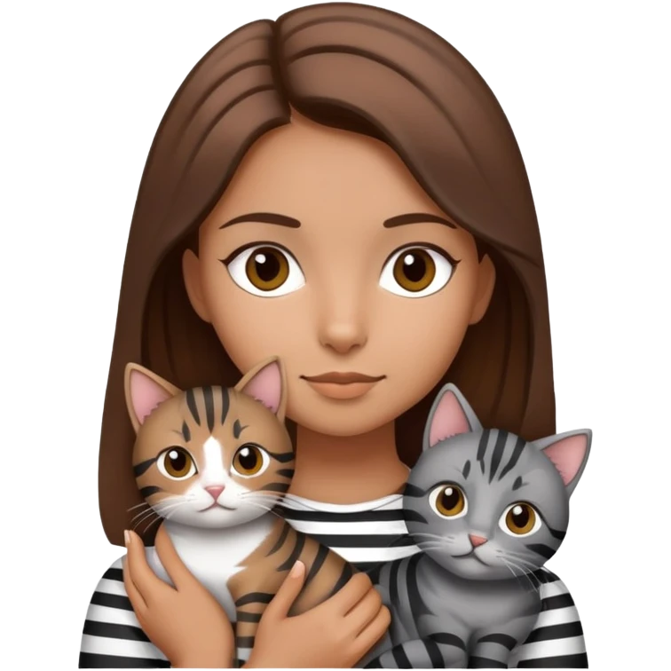 tan brown hair girl holding two black and grey striped cats emoji
