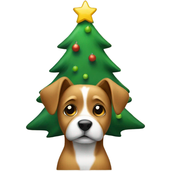 Dog wearing a Christmas tree emoji