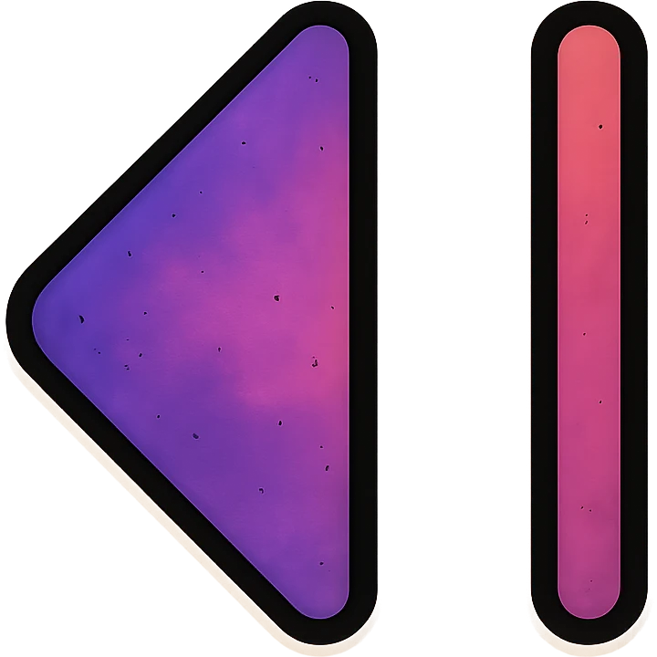 two left-pointing triangles or left-pointing triangle with vertical line previous symbol, purple and pink galaxy tones, orange neon glow border emoji