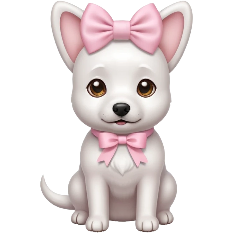 Perro blanco con dos moños rosa claro emoji
