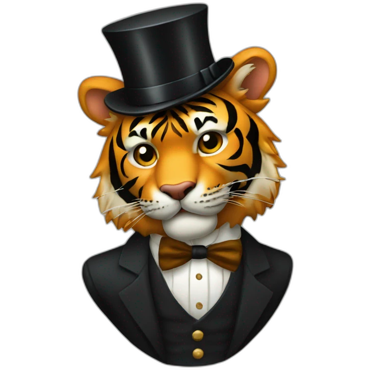 Tiger in a top hat, holding a clock emoji