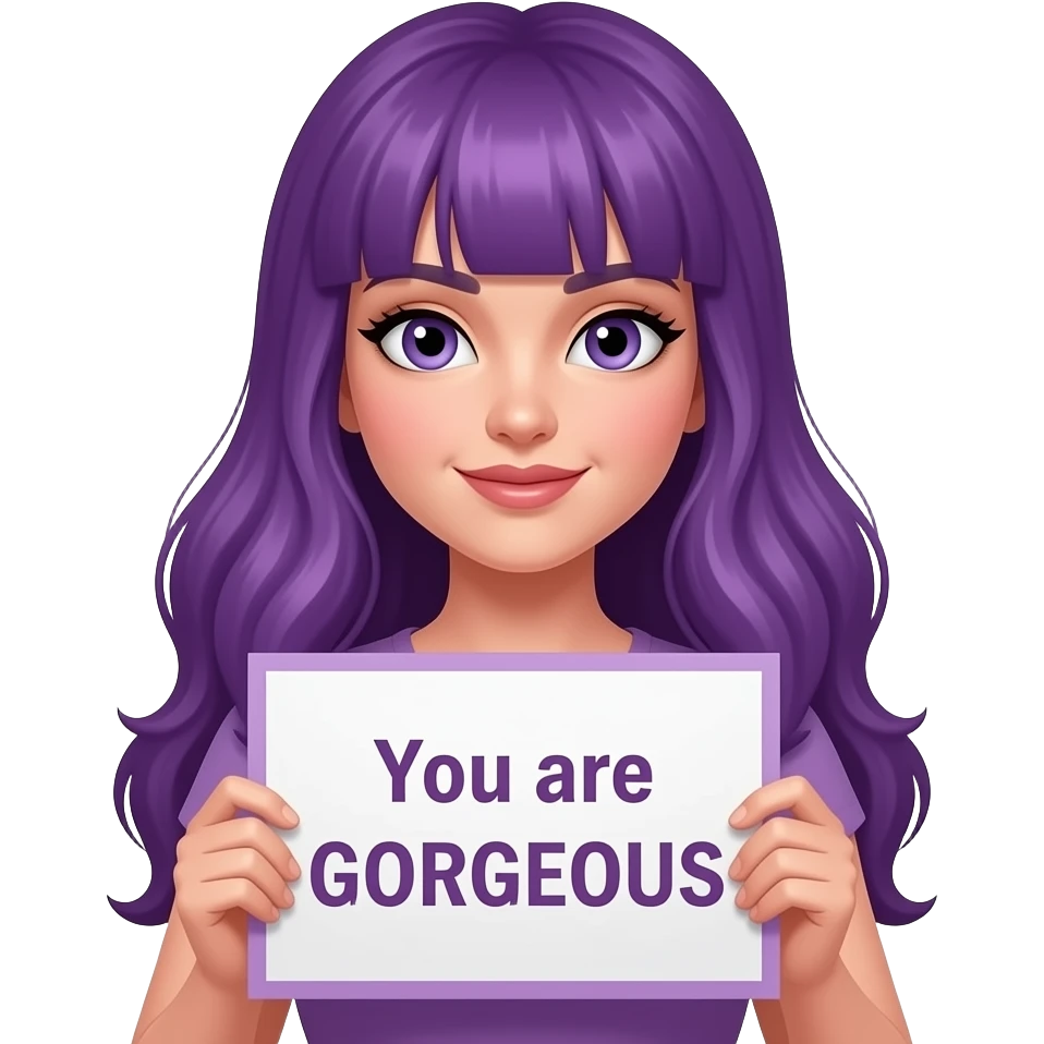 sexy girl with long purple hair holding a You are GORGEOUS sign emoji