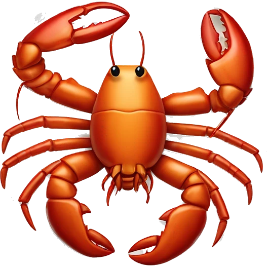 cooked red lobster served on a plate, with a focus on its claws and tail, vibrant and appetizing.” emoji