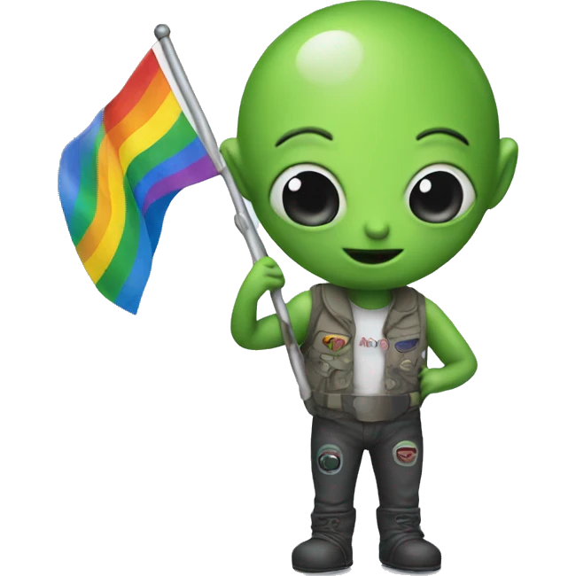 An alien holding gay flag emoji