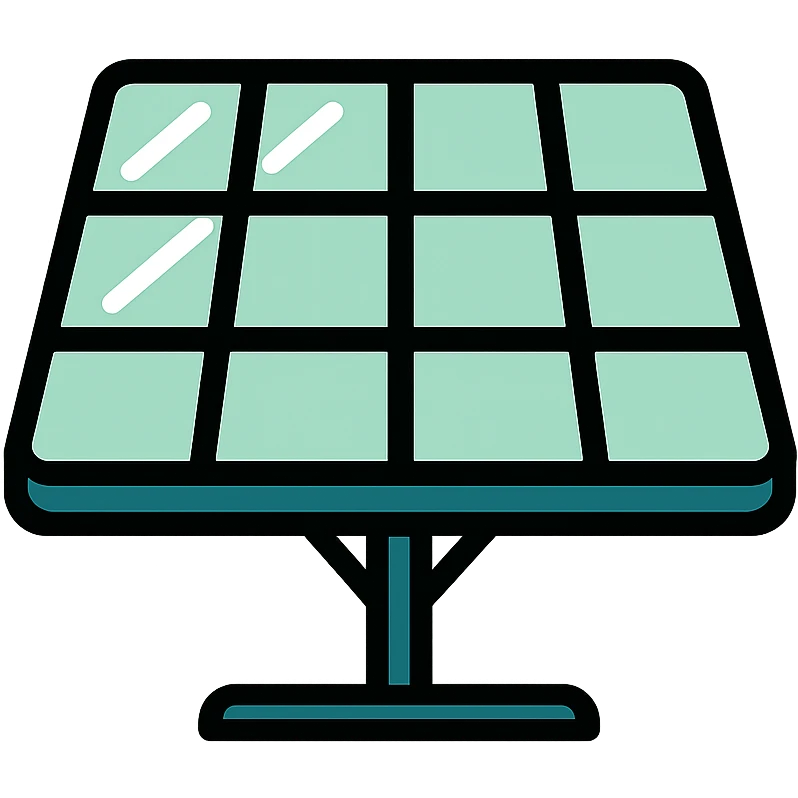 Skeuomorphic solar panel icon with mint green #B5F4D3 and black #111111 color scheme, showing a detailed panel with reflective surface and grid pattern, clean symmetric design with subtle depth and soft light emoji