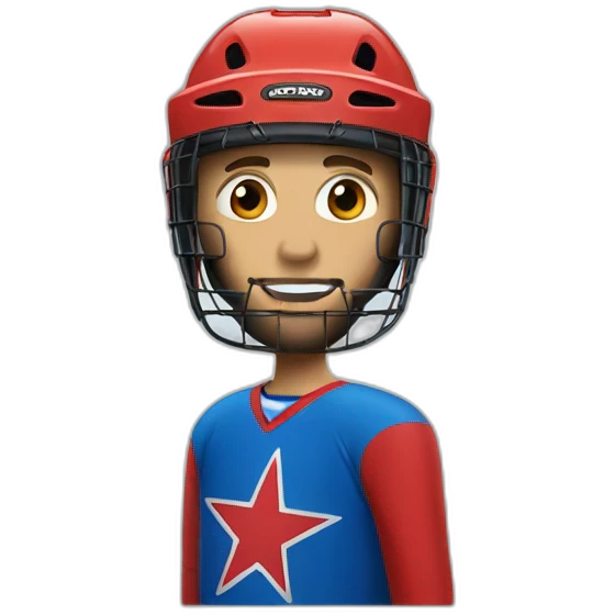 man wearing hockey blue helmet with red star emoji