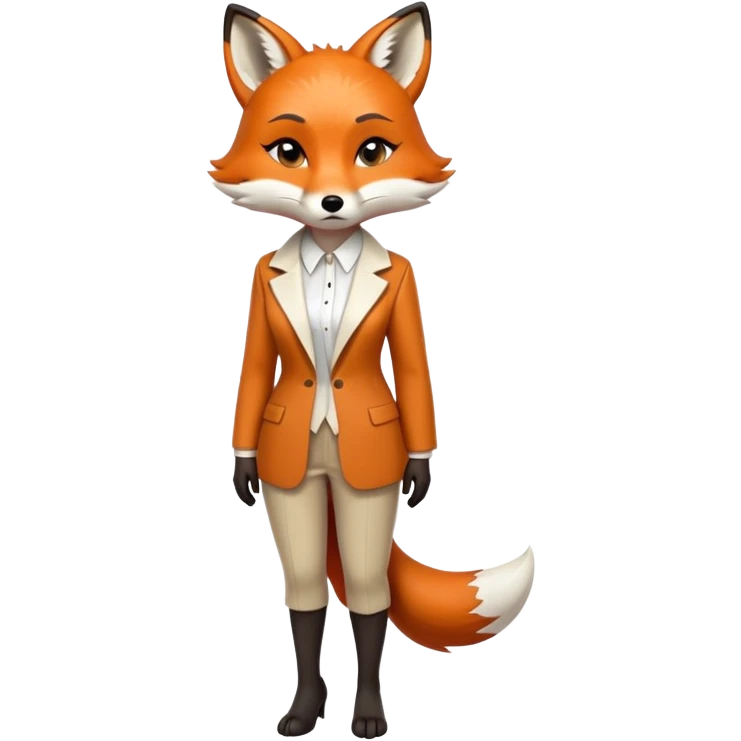 extremely sad anthropomorphised female fox in stylish outfit, no sunglasses, very sad and crying, heavy frown, looking to the left, full-body view emoji
