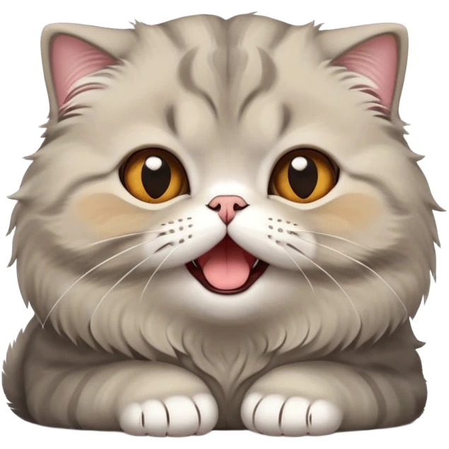 Cinematic-Adorable-Scottish-Fold-Cat-Portrait-Emoji – Big-eyed, fluffy Scottish Fold cat with a playful head tilt and a cute yawn, plush solid-grey fur, signature small folded ears enhancing its round face, simplified yet irresistibly cute features, expressive amber eyes filled with quiet curiosity, highly detailed with a gentle glow. emoji