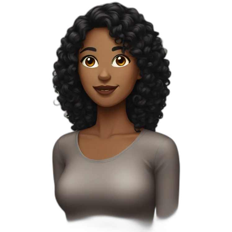 woman brown skin long black curly hair with black cat emoji
