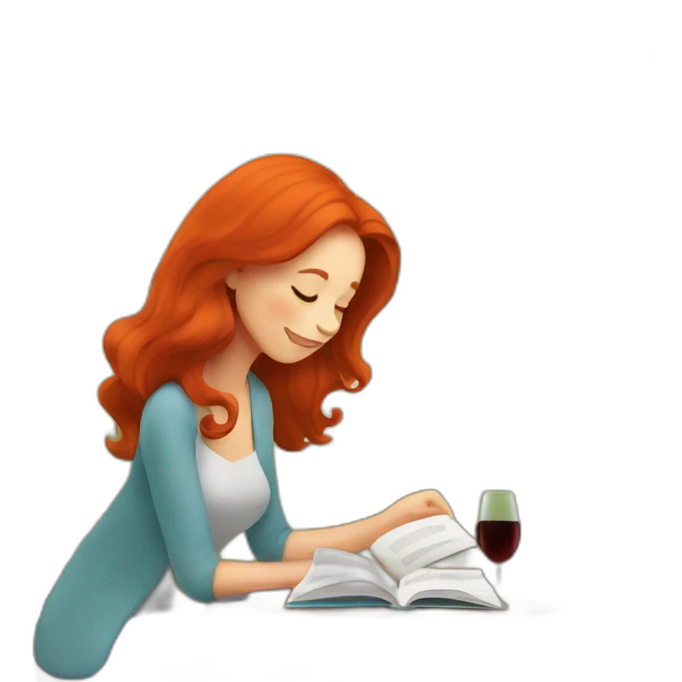 redhead woman reading a book with a glass of wine in a park emoji