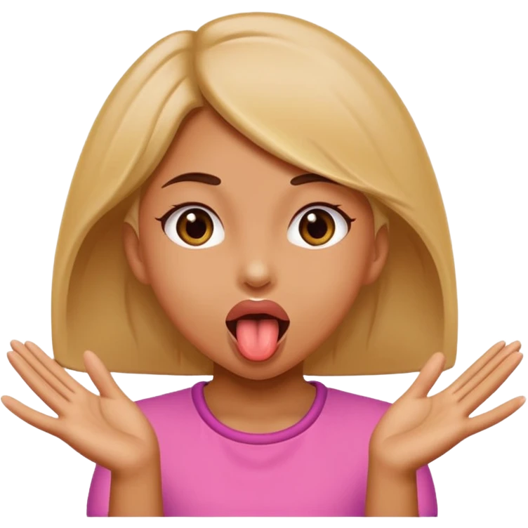 A girl pushing her hands out with her tongue out  emoji