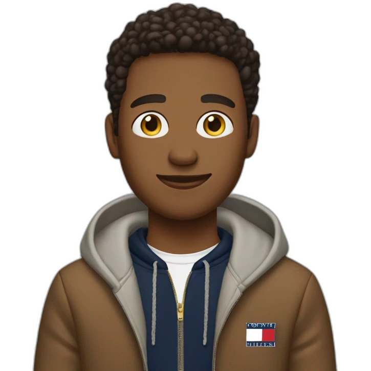 Brown guy with Tommy Hilfiger hoodie emoji