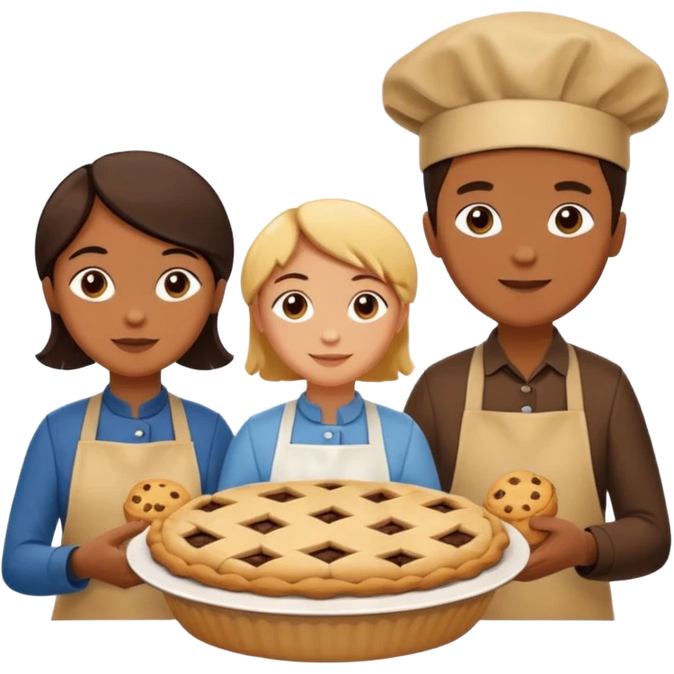 Baking community humanless avatar in vibrant style illustration. Pie, cookie, and muffin warm golden tones, simple shapes, flat design, high contrast. emoji