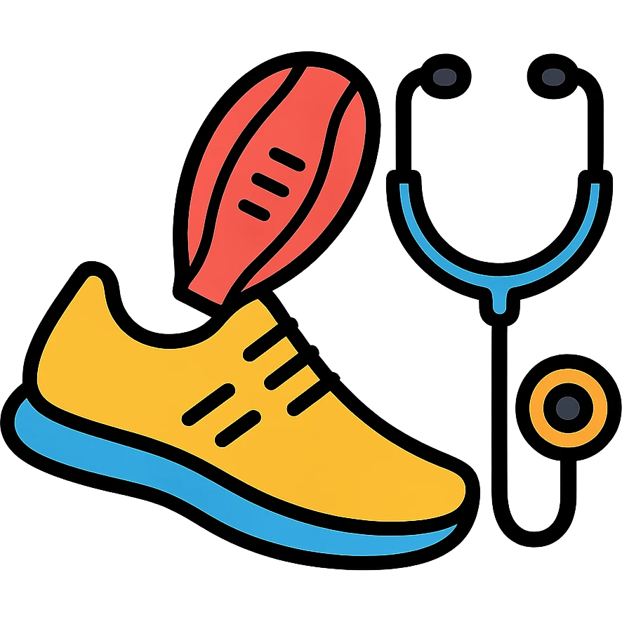 running shoe with muscle fibers and a stethoscope, fitness and healthcare, modern icon style emoji