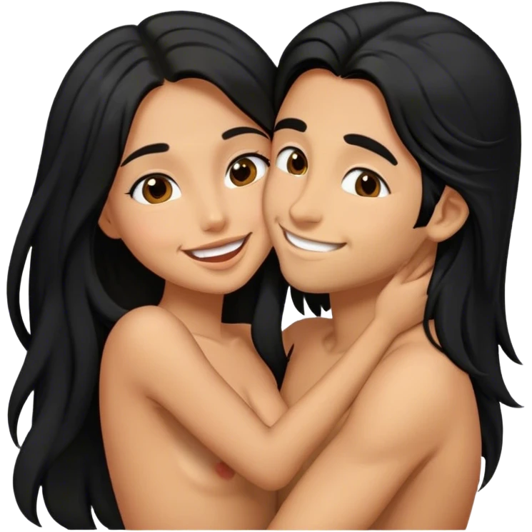 Tan girl with black long hair kisses smiles emoji