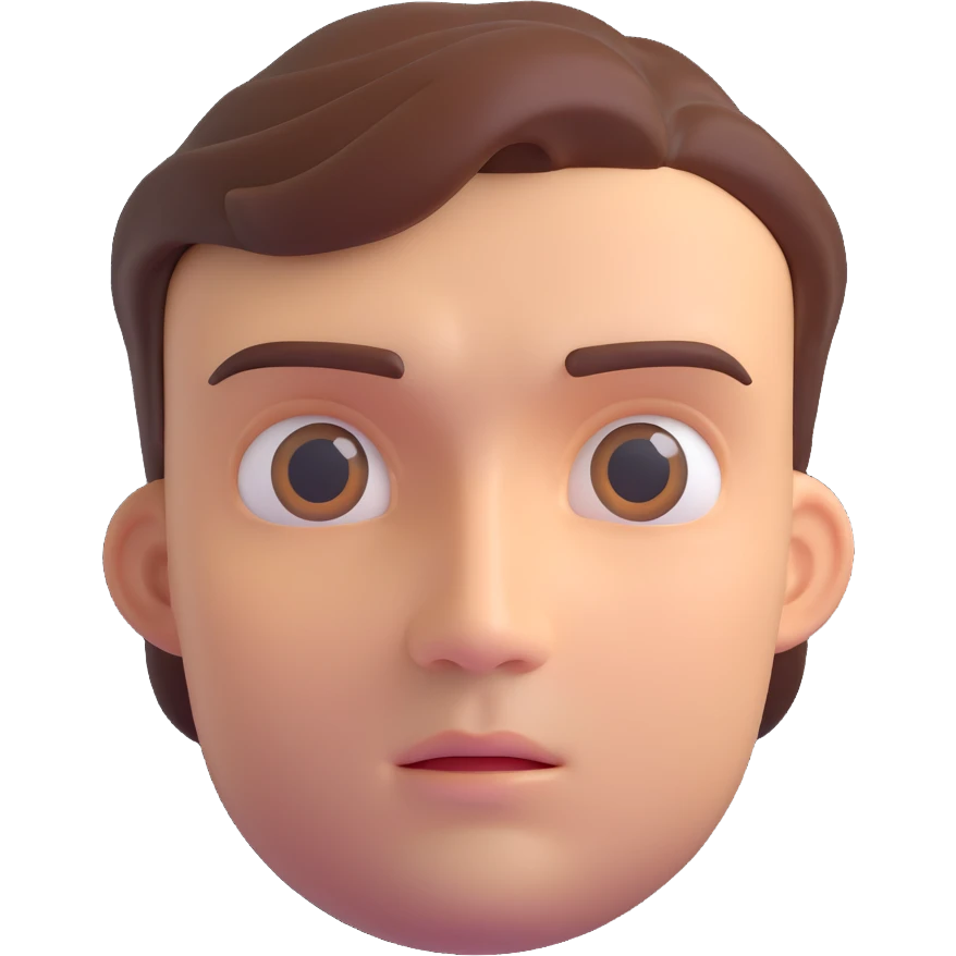 volumetric 3D emoji head of a handsome man, front-facing, eyes looking up in deep thought, symmetrical and clean facial features, calm and reflective, smooth skin, soft lighting emoji