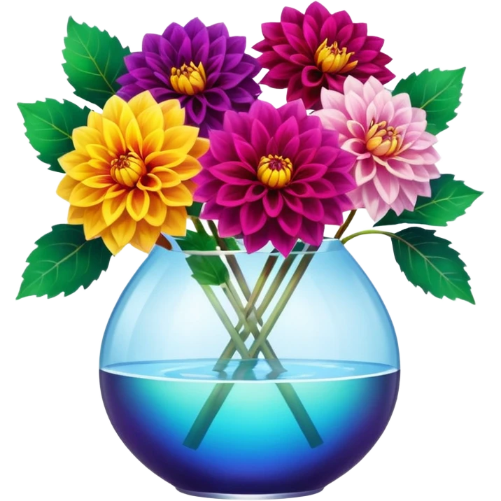 realistic dahlia flowers in a clear vase with clear water emoji