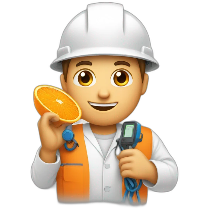 orange telecom technician with a fiber in one hand emoji
