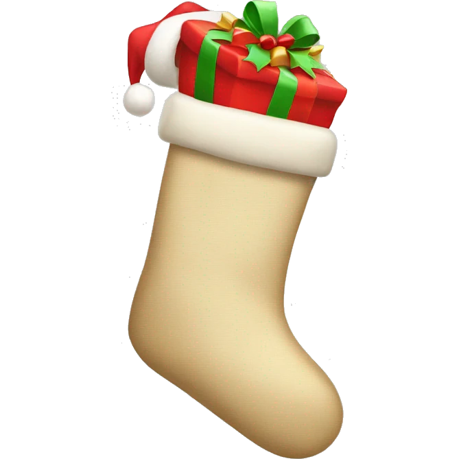 Beige christmas stocking with presents inside emoji
