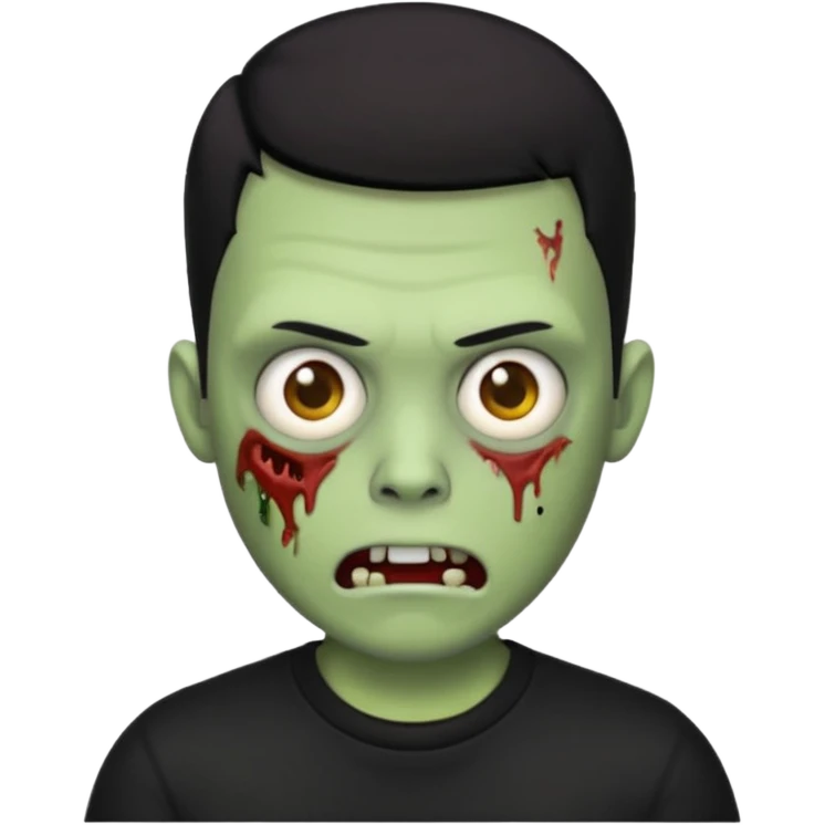 zombie iPhone emoji with buzz cut black hair and black t-shirt emoji