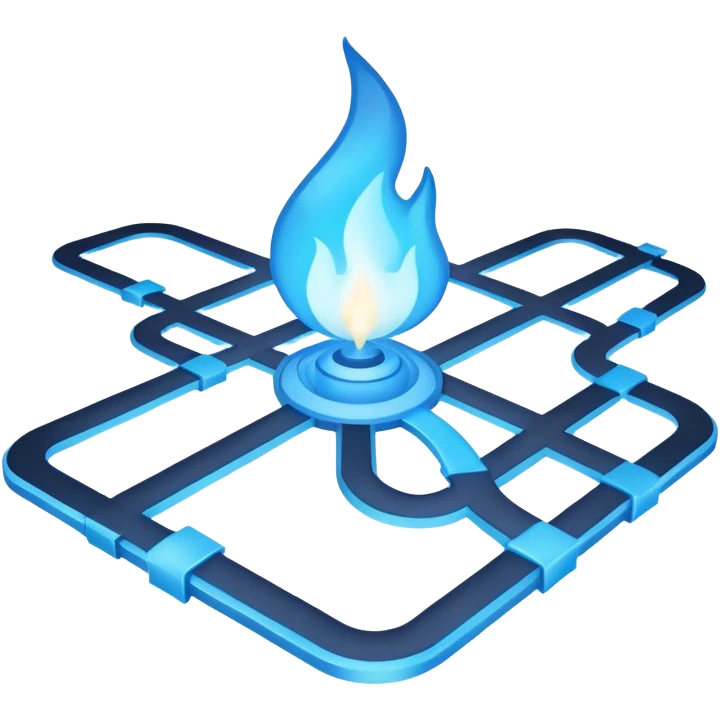 a map with a glowing blue flame on the x and networking paths emoji