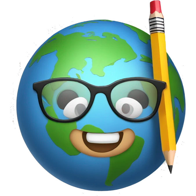 smile earth with pencil and glasses emoji