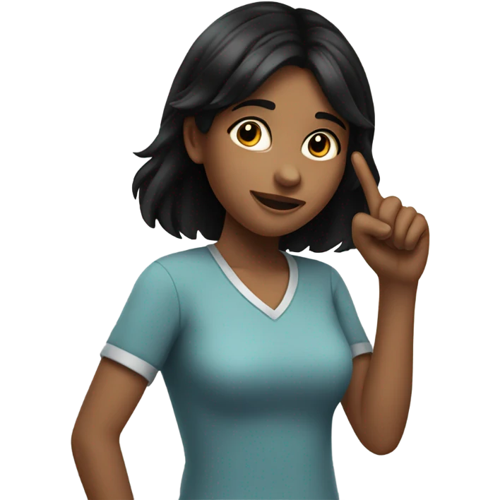 Black haired young girl pointing at something with her hands  emoji