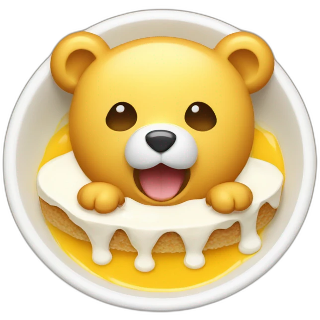 flat Yellow bear with White nose eating Pudding emoji