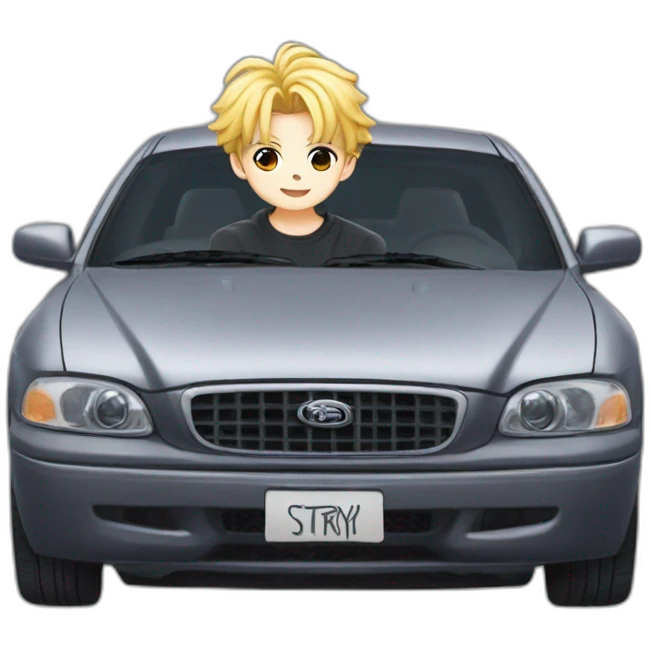 bangchan of stray kids on a car emoji