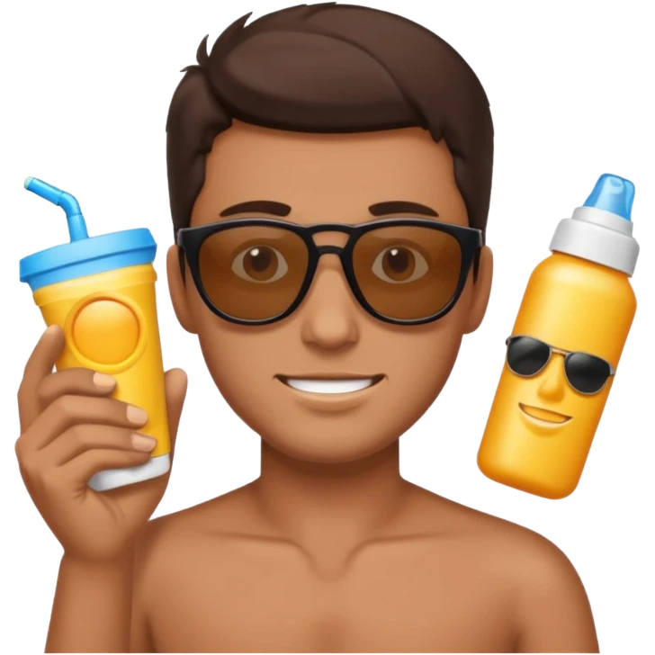 
male brunet suncream and sunglasses emoji