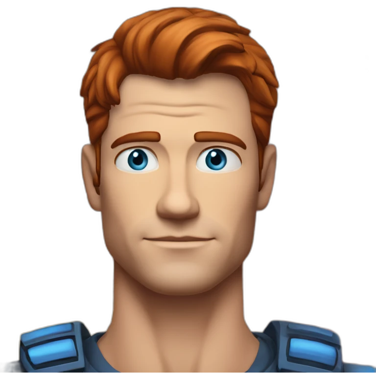 Ryan mycpartlin Space captain Blue eyes neatly combed back red hair handsome chiselled jaw sharp cheekbones emoji