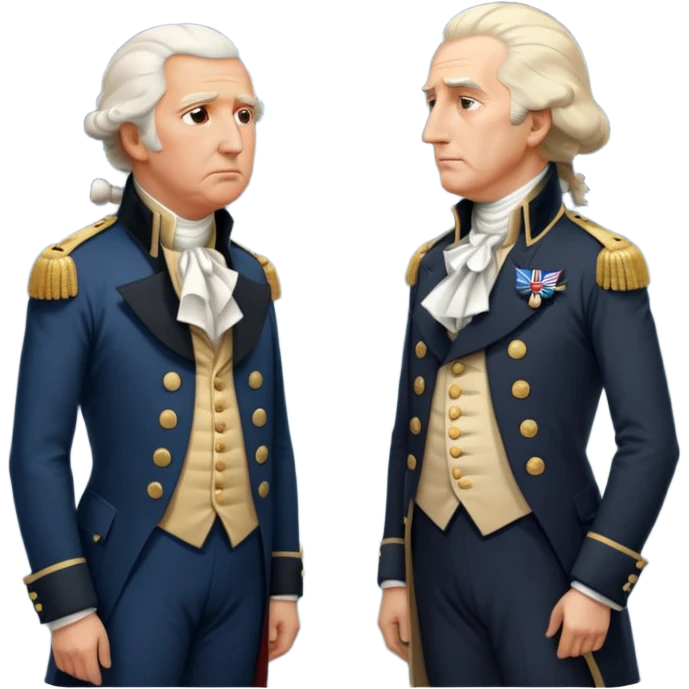 “Donald Trump and George Washington facing each other. Trump in a modern suit, visibly shocked. George Washington in colonial uniform, calm and silent. Realistic style, cinematic lighting.” emoji