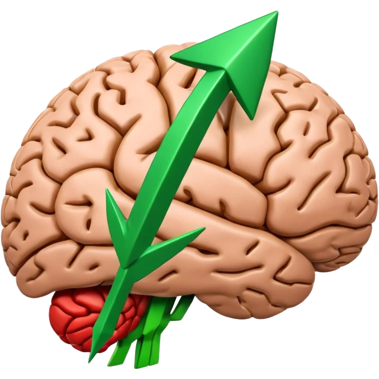 real brain with rising green arrow graph inside emoji