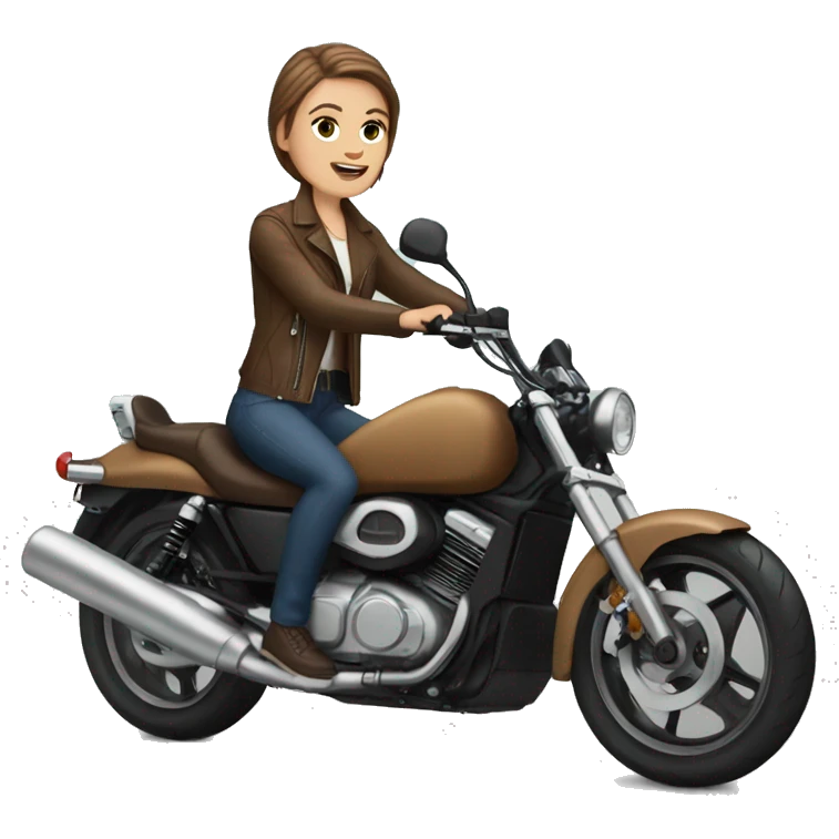 White girl brown hair on motorcycle  emoji