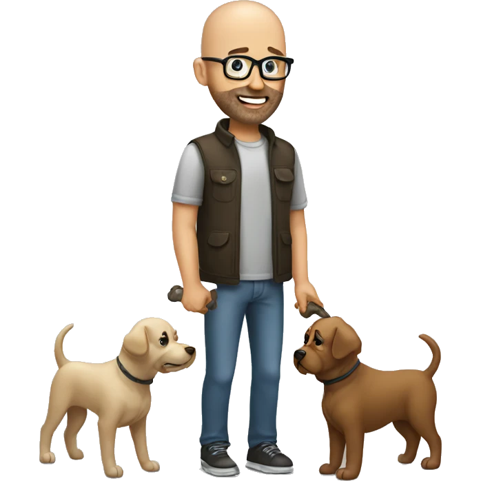 Bald guy with some beard and glasses picking up his dogs poop emoji