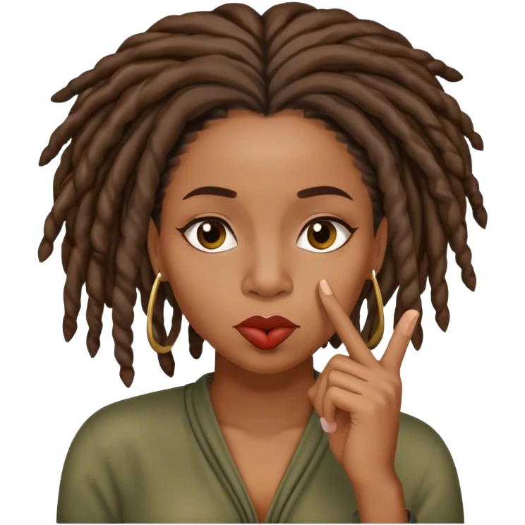 Black woman with locs shushing finger emoji