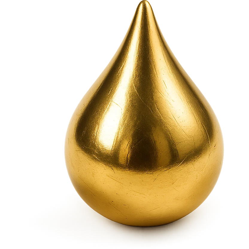 a single gold drop, shiny and metallic, gold emoji style emoji